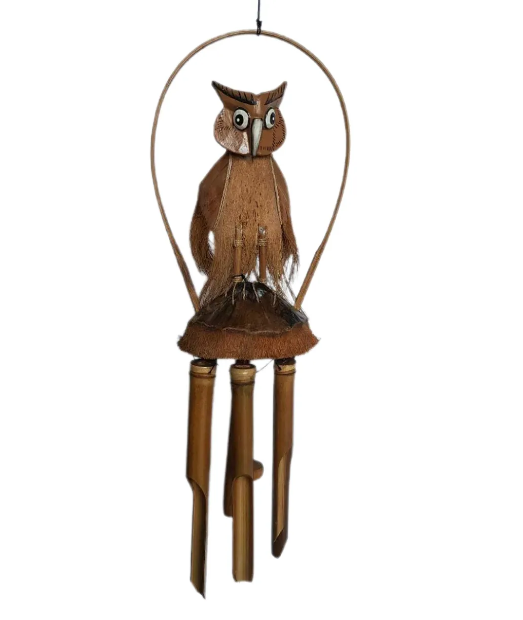 Click to view full-size Hand-Painted Owl Block Wind Chime (30cm) photo 2