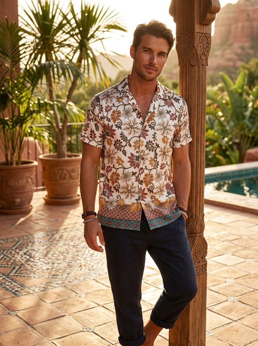 Men's Shirt — Turquoise / Teal Peacock Floral