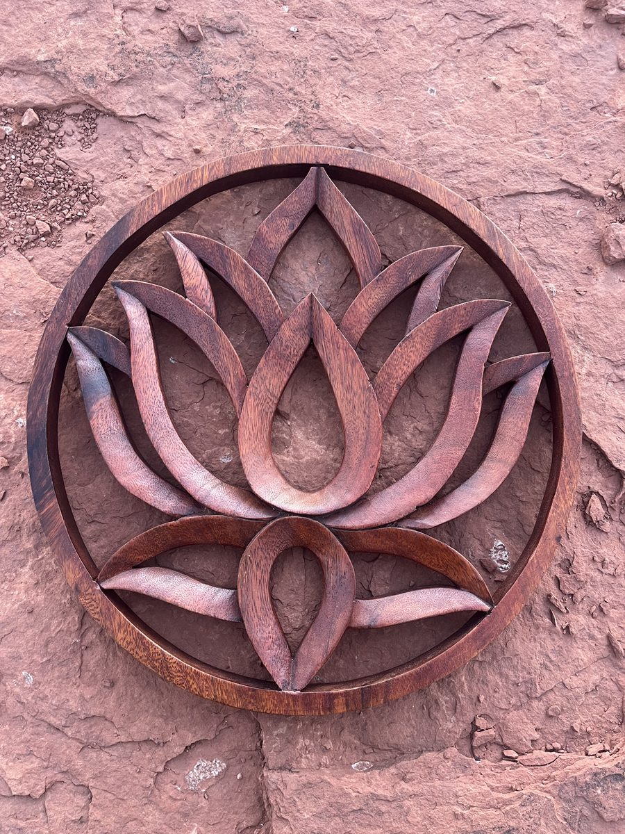 Click to view full-size Hand-Carved Lotus Mandala Wall Medallion photo 3