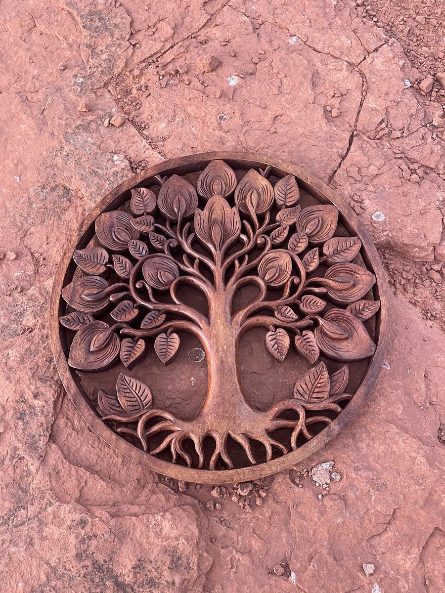 Click to view full-size Hand-Carved Teak Tree of Life Wall Medallion photo 2