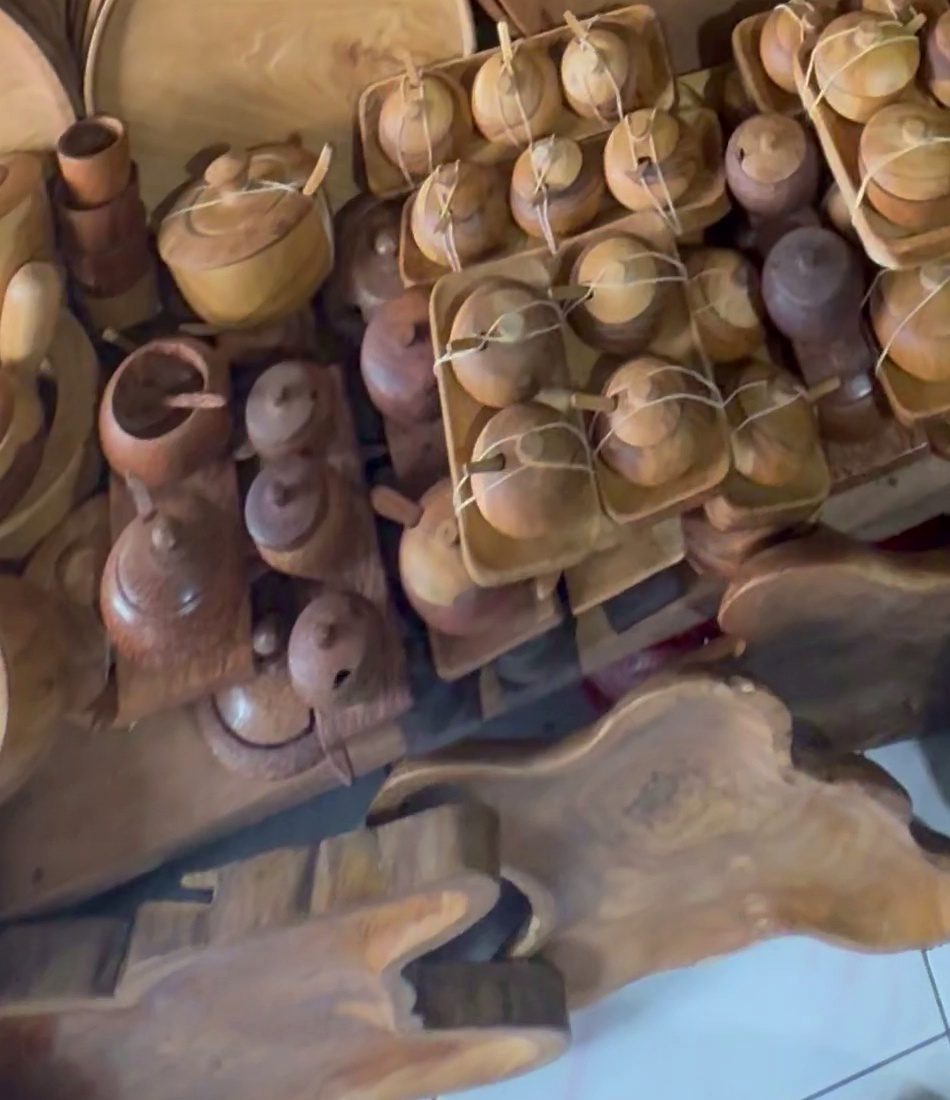 Handcrafted Lidded Teak Spice Pot with Carved Spoon